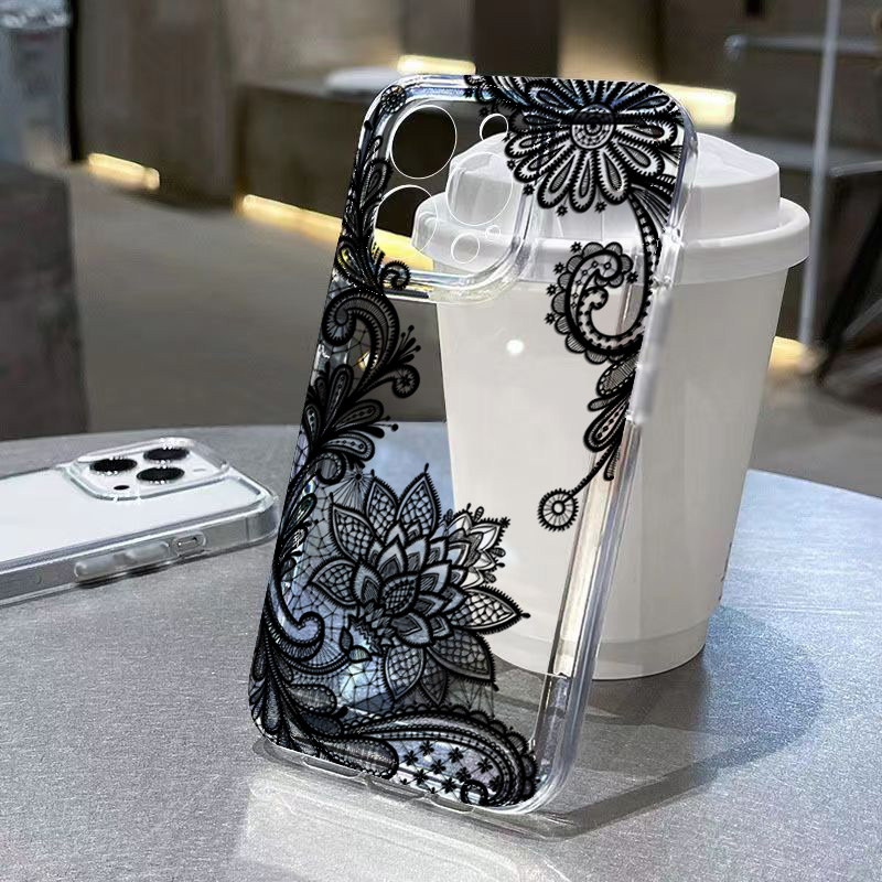 Tablets - Trendy Black Lace Flower Pattern Phone
